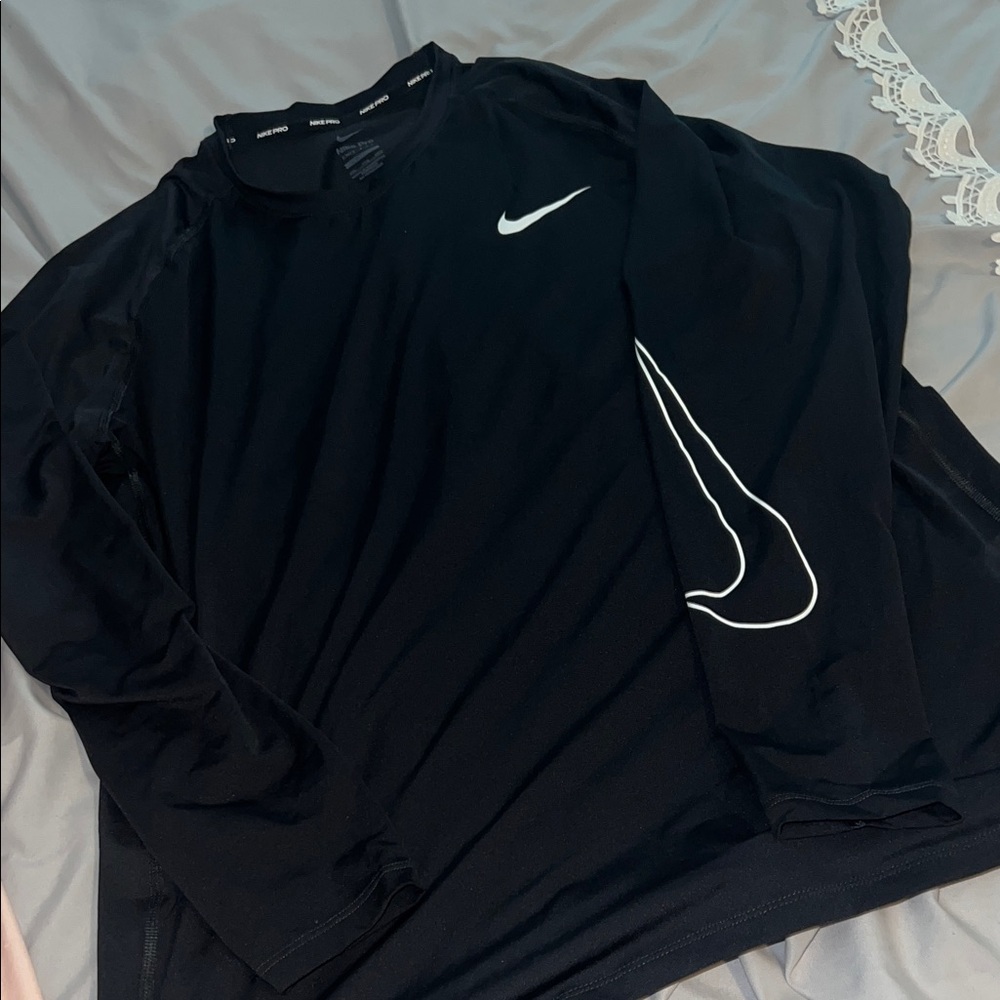 Nike Black Dri-Fit Long Sleeve With White Logo